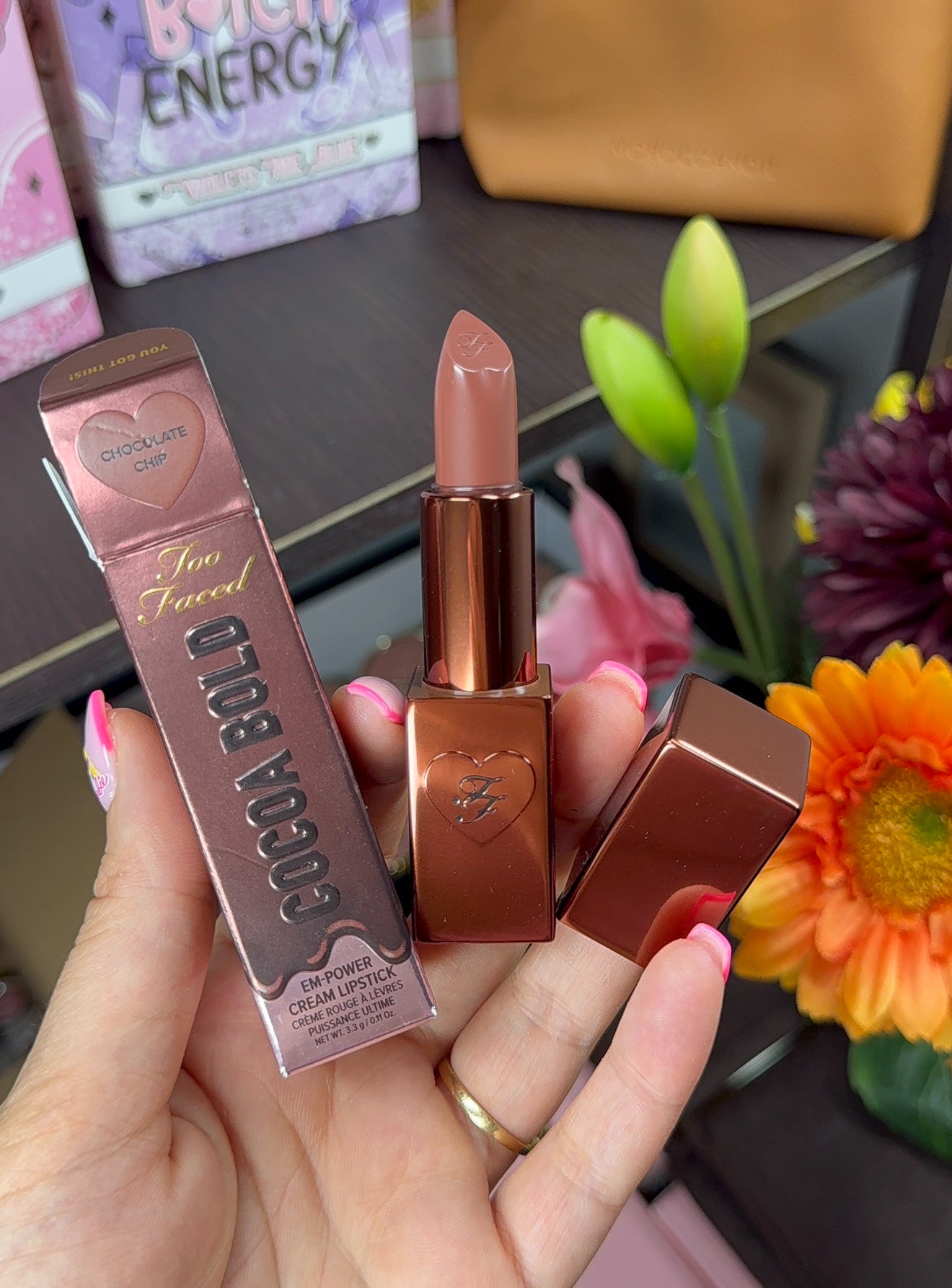 Too Faced Cocoa Bold Cream Lipstick shade CHOCOLATE CHIP