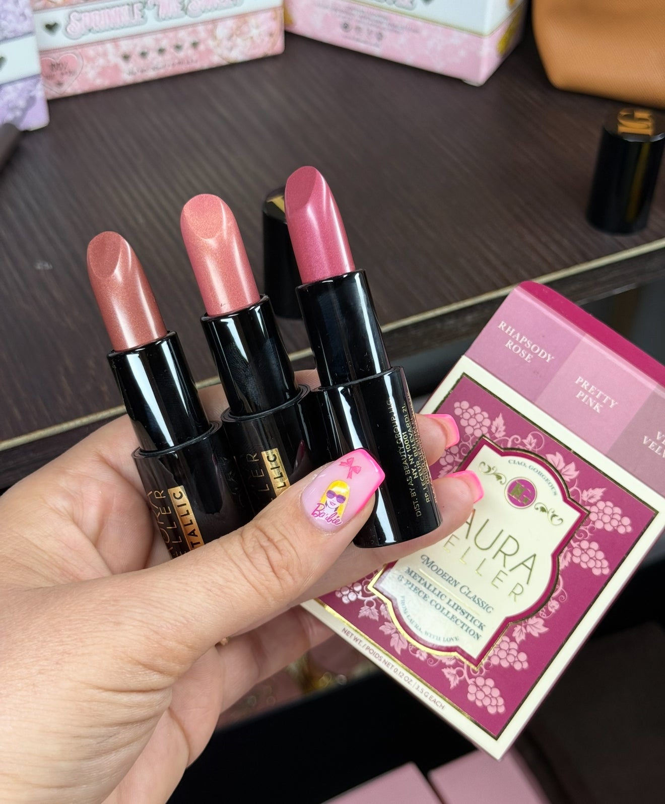 Laura Geller metallic lipstick set x3